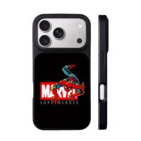 Crawling Spider-Man with Marvel Superheroes logo iPhone 17 Pro Max Black Case