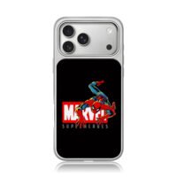 Crawling Spider-Man with Marvel Superheroes logo iPhone 17 Pro Max Electroplated Silver Case1