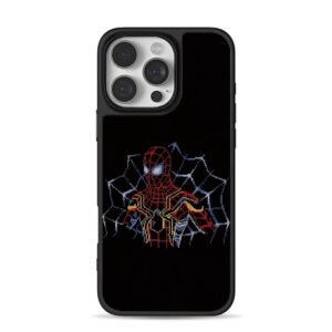 Cross stitch SpiderMan breaking blue web on black iPhone 16 Pro Max Black Case
