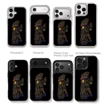 Cross stitched Marvel Thanos Infinity Gauntlet with infinity gems Chris Brown Phone Case Black Electroplated Silver For Iphone 11 To 17