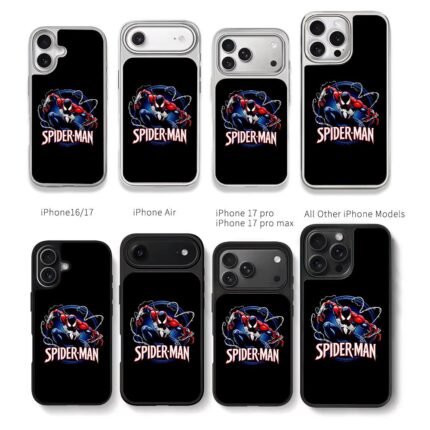 Crouching Spider-Man with webs and SPIDER-MAN text Chris Brown Phone Case Black Electroplated Silver For Iphone 11 To 17