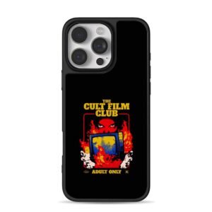 Cult Film Club retro flaming TV creepy eyes adult only art iPhone 16 Pro Max Black Case
