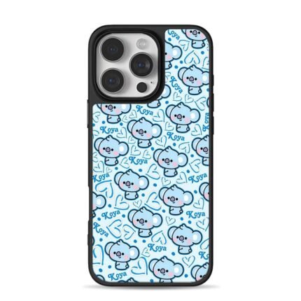 Cute Koya cartoon koala heart dot blue seamless pattern iPhone 16 Pro Max Black Case