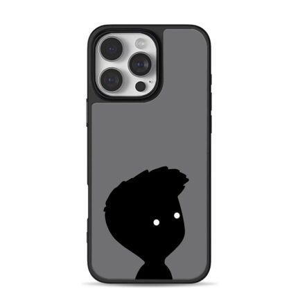 Cute minimalist black boy silhouette with glowing dot eyes iPhone 16 Pro Max Black Case