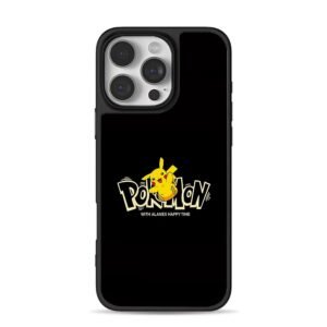 Cute Pikachu Pokemon logo with Alanes happy time iPhone 16 Pro Max Black Case