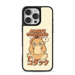 Cute Psyduck Pokemon with Always Confused text and question bubble iPhone 16 Pro Max Black Case