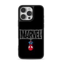 Cute upside down SpiderMan with Marvel web logo iPhone 16 Pro Max Black Case