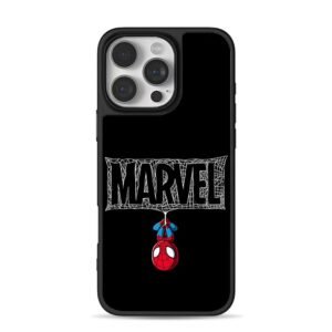 Cute upside down SpiderMan with Marvel web logo iPhone 16 Pro Max Black Case