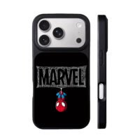 Cute upside down SpiderMan with Marvel web logo iPhone 17 Pro Max Black Case