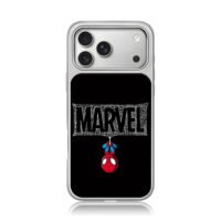 Cute upside down SpiderMan with Marvel web logo iPhone 17 Pro Max Electroplated Silver Case1