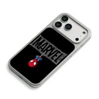 Cute upside down SpiderMan with Marvel web logo iPhone 17 Pro Max Electroplated Silver Case2