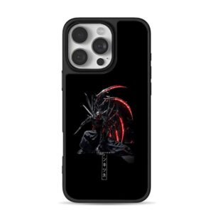 Cyber samurai red neon scythe Japanese text art iPhone 16 Pro Max Black Case