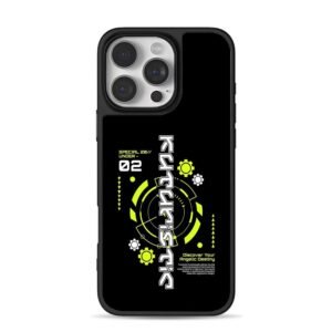 Cyberpunk futuristic tech gear neon graphic print iPhone 16 Pro Max Black Case