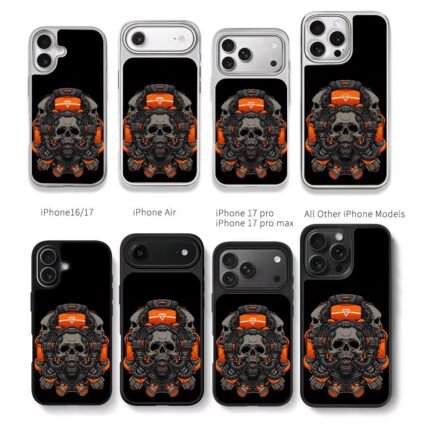 Cyberpunk mechanical tri skulls orange tech art Chris Brown Phone Case Black Electroplated Silver For Iphone 11 To 17