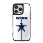 Dallas Cowboys blue star logo and COWBOYS text on white background iPhone 16 Pro Max Black Case