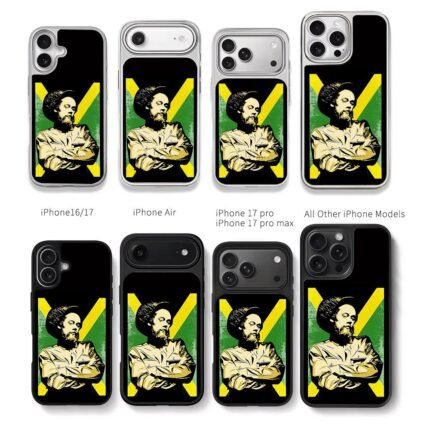 Damian Marley portrait with Jamaica flag background Chris Brown Phone Case Black Electroplated Silver For Iphone 11 To 17