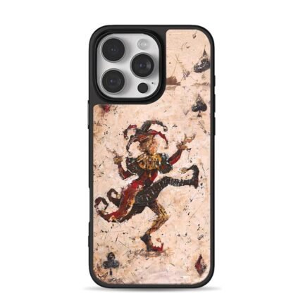 Dancing jester oil painting with poker suit motifs iPhone 16 Pro Max Black Case