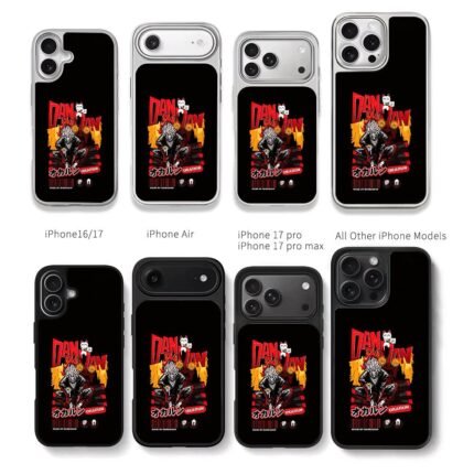 Dandadan Okarun fiery anime guy lucky cat text art Chris Brown Phone Case Black Electroplated Silver For Iphone 11 To 17