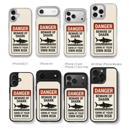 Danger beware of shark sign with shark wave art Chris Brown Phone Case Black Electroplated Silver For Iphone 11 To 17