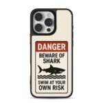 Danger beware of shark sign with shark wave art iPhone 16 Pro Max Black Case