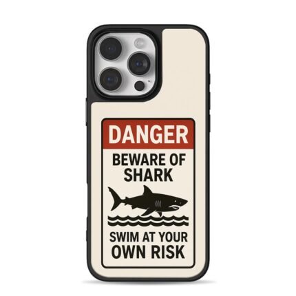 Danger beware of shark sign with shark wave art iPhone 16 Pro Max Black Case