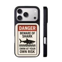 Danger beware of shark sign with shark wave art iPhone 17 Pro Max Black Case