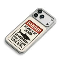Danger beware of shark sign with shark wave art iPhone 17 Pro Max Electroplated Silver Case2