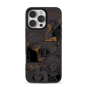Dark anime collage of Blue Lock Kaiser soccer character art iPhone 16 Pro Max Black Case