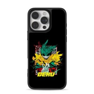 Dark Deku My Hero Academia art with DEKU text iPhone 16 Pro Max Black Case
