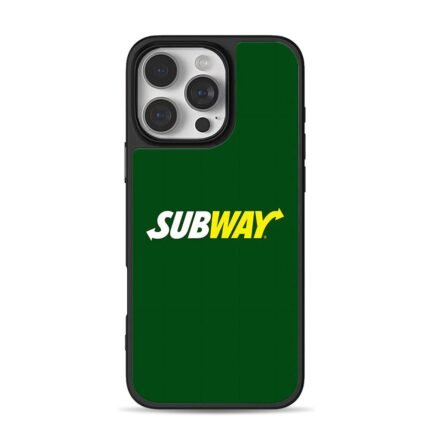 Dark green background with Subway logo and arrows iPhone 16 Pro Max Black Case