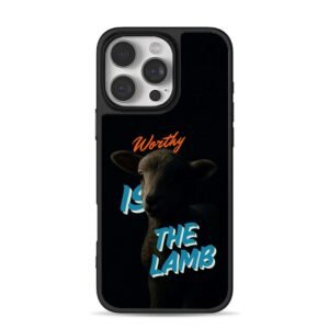 Dark lamb Worthy Is The Lamb on black background iPhone 16 Pro Max Black Case