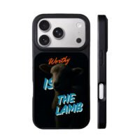 Dark lamb Worthy Is The Lamb on black background iPhone 17 Pro Max Black Case