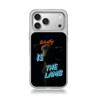 Dark lamb Worthy Is The Lamb on black background iPhone 17 Pro Max Electroplated Silver Case1