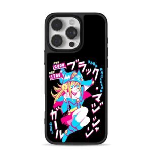 Dark Magician Girl YuGiOh anime art with attack defense stats iPhone 16 Pro Max Black Case
