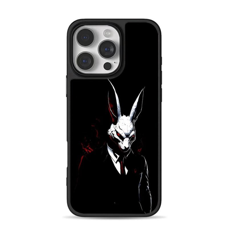 Dark mob rabbit man in suit with red glowing eyes iPhone 16 Pro Max Black Case