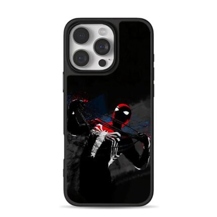 Dark splash art Spiderman shooting spider webs iPhone 16 Pro Max Black Case