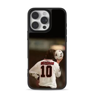 David Beckham in No10 jersey holding soccer ball iPhone 16 Pro Max Black Case