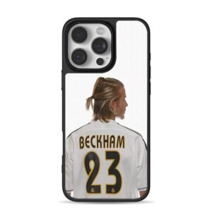 David Beckham in Real Madrid 23 jersey back view iPhone 16 Pro Max Black Case