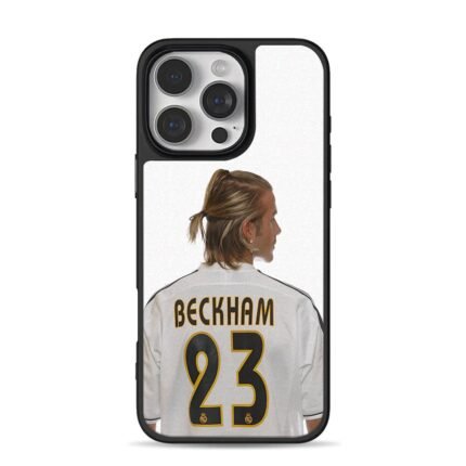 David Beckham in Real Madrid 23 jersey back view iPhone 16 Pro Max Black Case