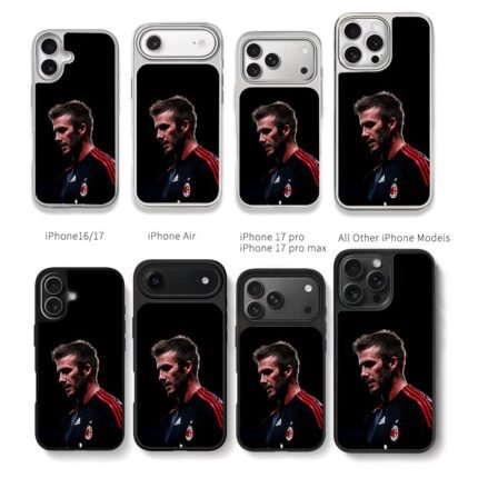David Beckham wearing AC Milan football jersey on black background Chris Brown Phone Case Black Electroplated Silver For Iphone 11 To 17