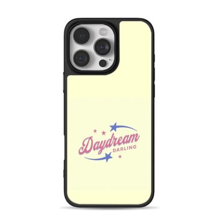 Daydream Darling pink blue stars on pale yellow iPhone 16 Pro Max Black Case