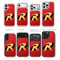DC Robin classic R superhero logo red background Chris Brown Phone Case Black Electroplated Silver For Iphone 11 To 17