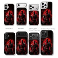 Deadpool with two katanas on dark red grunge backdrop Chris Brown Phone Case Black Electroplated Silver For Iphone 11 To 17