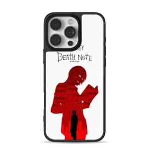 Death Note red Light silhouette reading with tiny L iPhone 16 Pro Max Black Case
