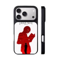Death Note red Light silhouette reading with tiny L iPhone 17 Pro Max Black Case