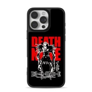 Death Note Ryuk shinigami with red DEATH NOTE text logo iPhone 16 Pro Max Black Case