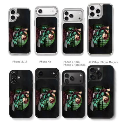 Demon Slayer Tanjirou holding katana green circle Chris Brown Phone Case Black Electroplated Silver For Iphone 11 To 17