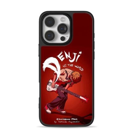 Denji Chainsaw Man playing bass on red background iPhone 16 Pro Max Black Case