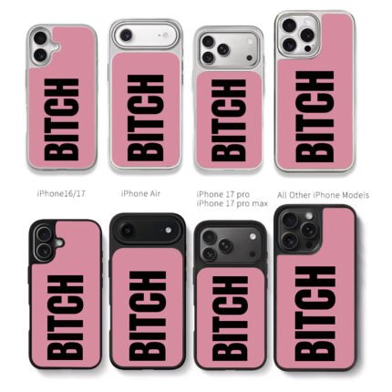 Vertical black BITCH on pink Chris Brown Phone Case Black Electroplated Silver For Iphone 11 To 17