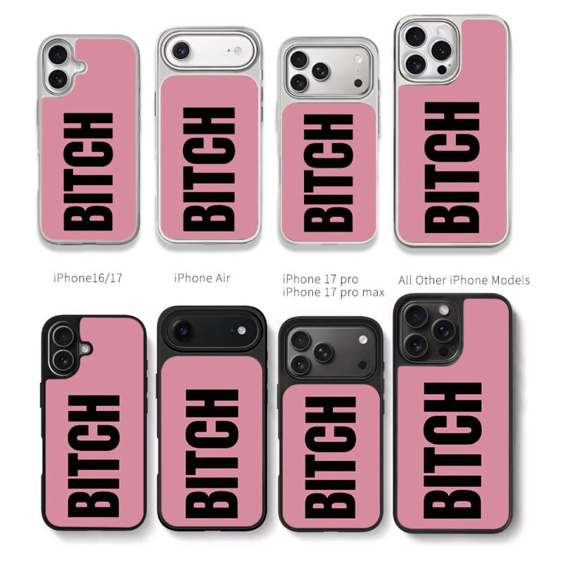 Vertical black BITCH on pink Chris Brown Phone Case Black Electroplated Silver For Iphone 11 To 17